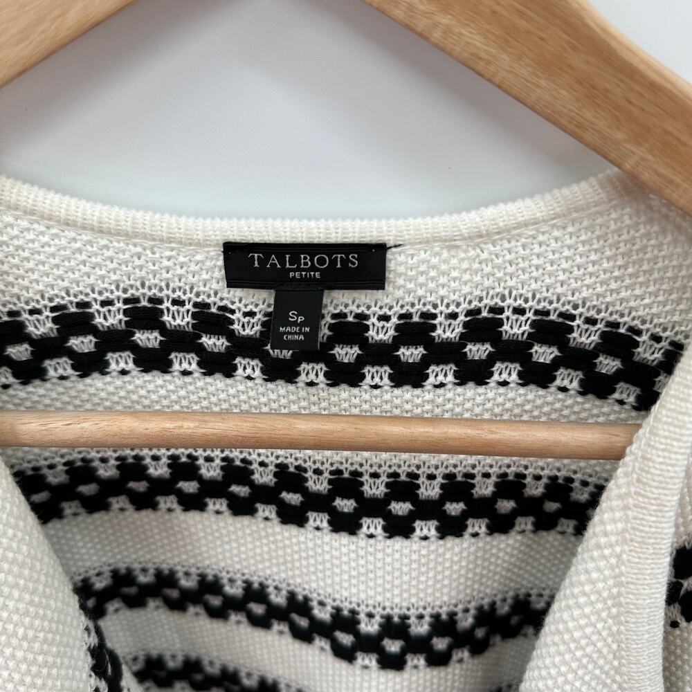 Talbots Black and White Striped Textured Open Cardigan Sweater // S Petite - Picture 6 of 11